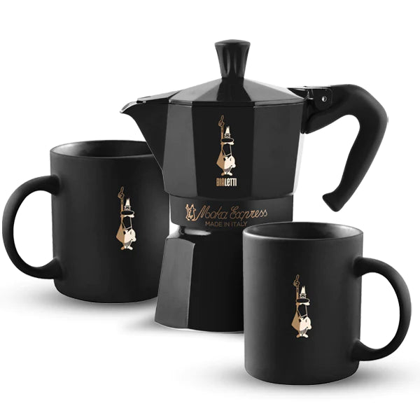 Bialetti MOKA 6 Cup Black 2 Mugs